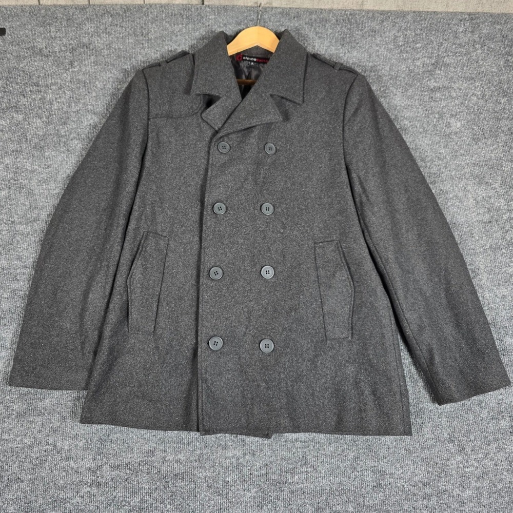 Alpine Swiss Men's Double Breasted Wool Blend Peacoat Charcoal Gray Size Medium